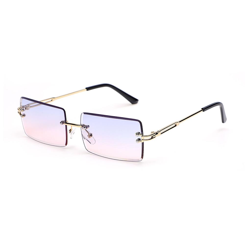 Retro Fashion Sunglasses Frameless Rectangle Gradient UV400 Women Summer Travel Metal Rimless