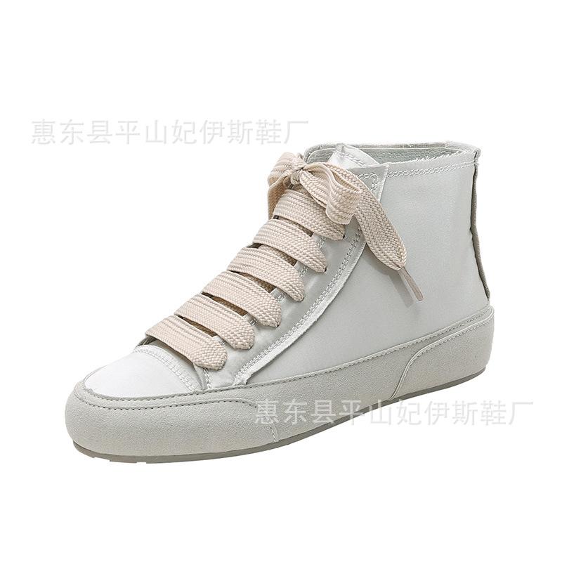 

Повседневные туфли на плоской подошве, стиль хай-топ, атласные туфли, женские, с новым чувством дизайна, на шнуровке, холщовые кеды 40 серебряный