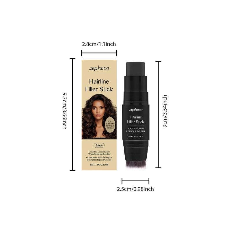 Portable Black Hairline Filler Stick Natural Coverage with Long Lasting Brush Head for Root Touch Up and Celebrity Looks