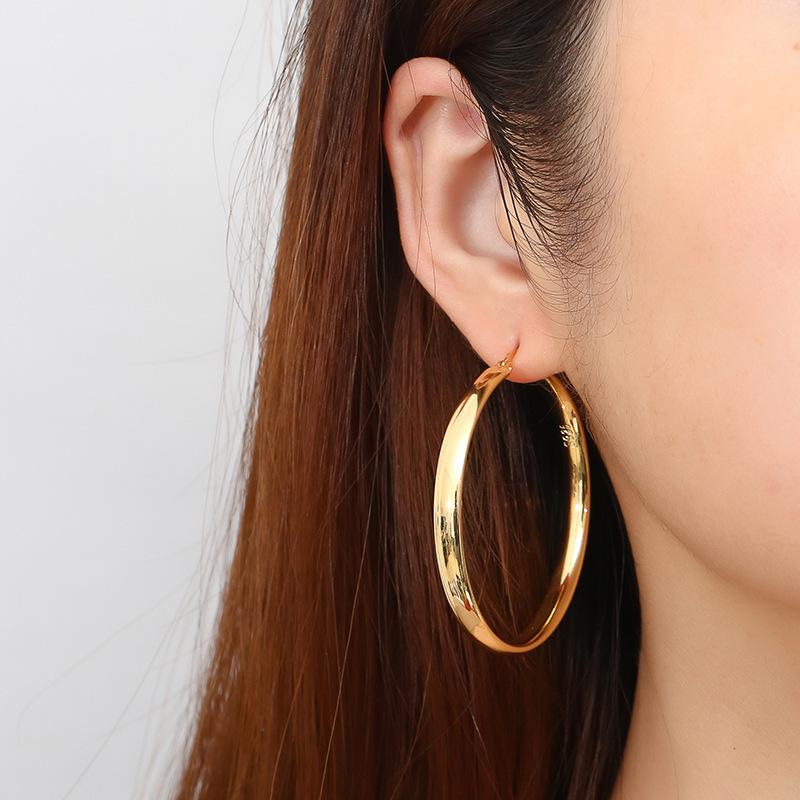 European & American Fashion Geometric Ear Cuff with Copper Curved Exaggerated Large Hoop Earrings