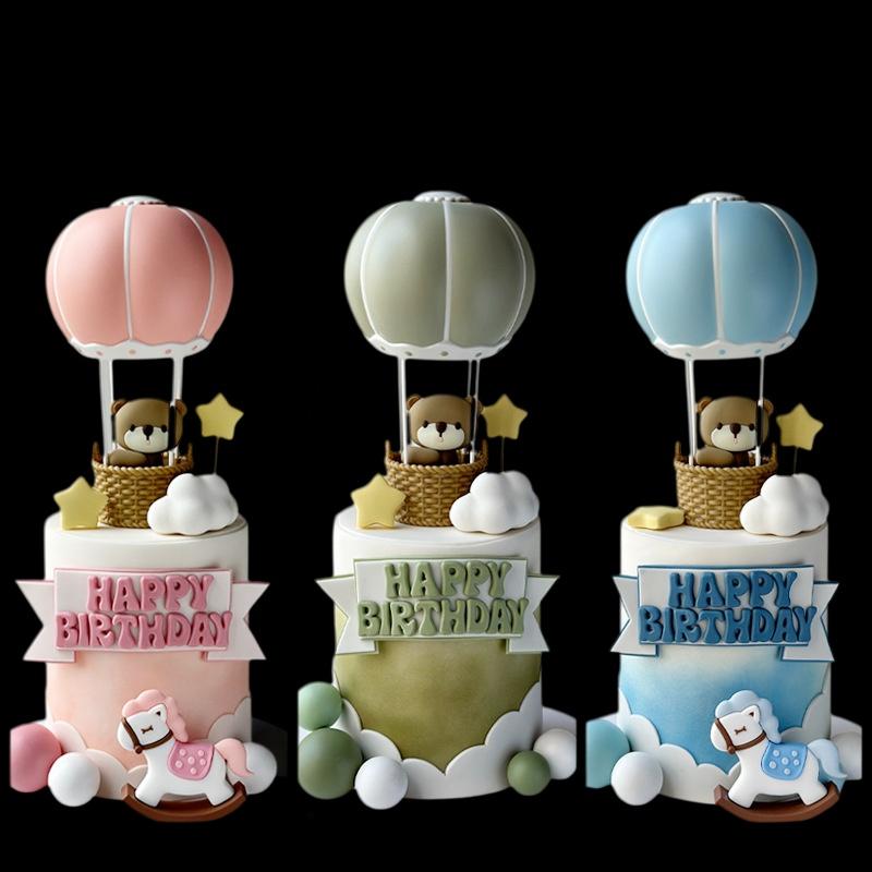 Blue Pink Hot Air Balloon Cake Topper Gender Reveal Party Cake Decoration Kids Boy Girls Birthday Party Supplies Baby Shower