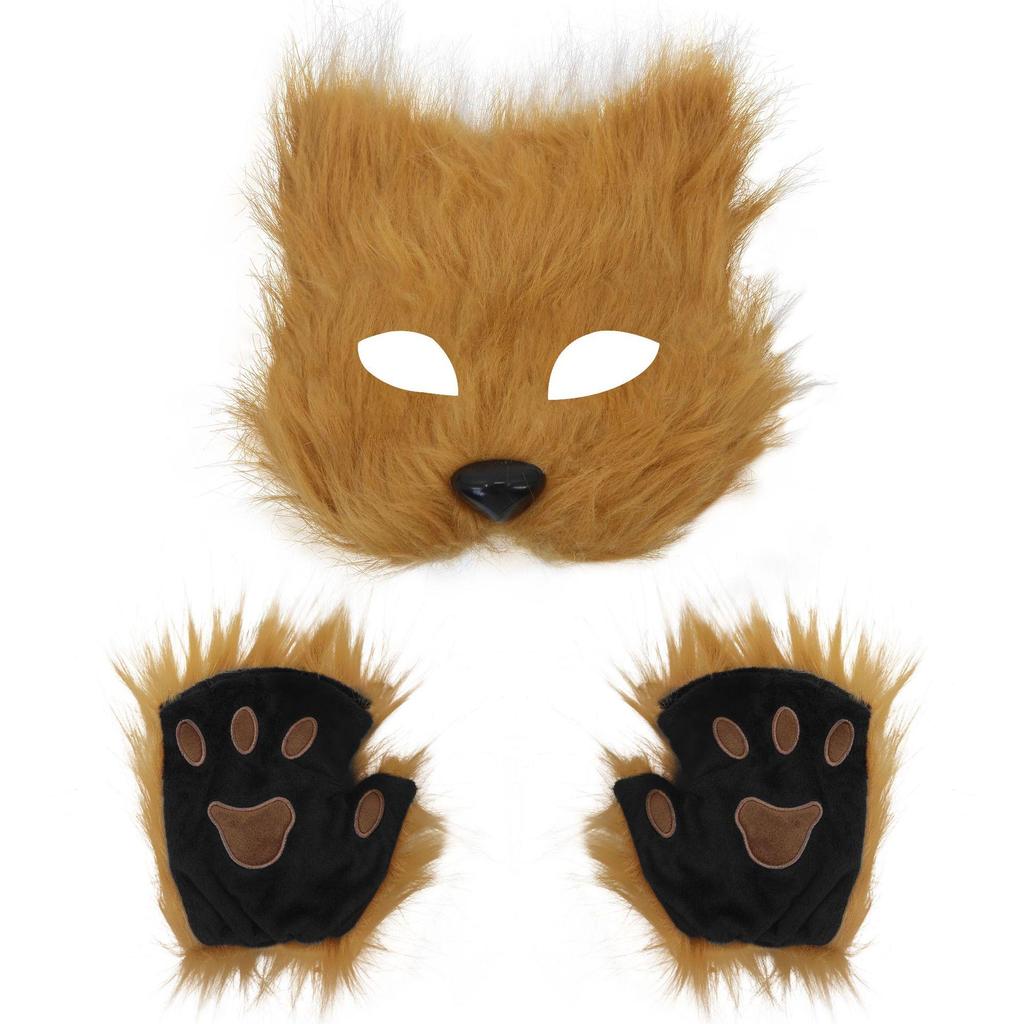 Weihnachts-Cosplay-Set: Niedliche Bärenpfoten-Handschuhe & Plüsch Waschbär Halbmaske