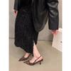 Niche Française imprimé léopard talons hauts sac tête sandales chaussures de fée 2025 printemps et été nouvel tempérament chaussures simples pointues