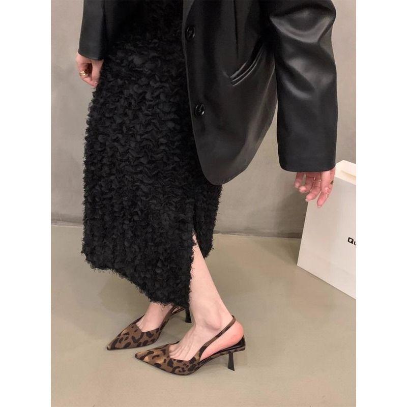 Niche Française imprimé léopard talons hauts sac tête sandales chaussures de fée 2025 printemps et été nouvel tempérament chaussures simples pointues