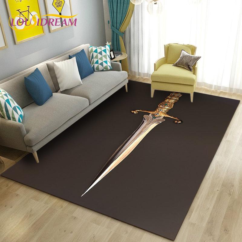 3D Sword Dagger Machete Saber Knife Area Rug,Carpet Rug for Living Room Bedroom Sofa Doormat Decor,Kid Play Non-slip Floor Mat
