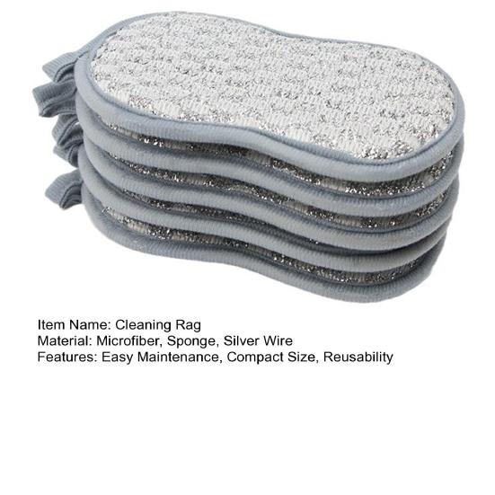 5Pcs Cleaning Rags with Hanging Hole Design Double-Sided Silver Wire Water-Washed Reusable Household Cleaning