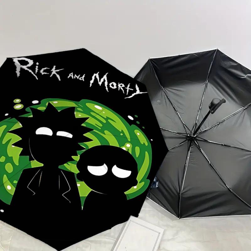 1PC Warner Rick and Morty Automatic Open/Close Umbrella with Windproof, 93-Rib Sturdy Canopy, Durable Ribs1310A