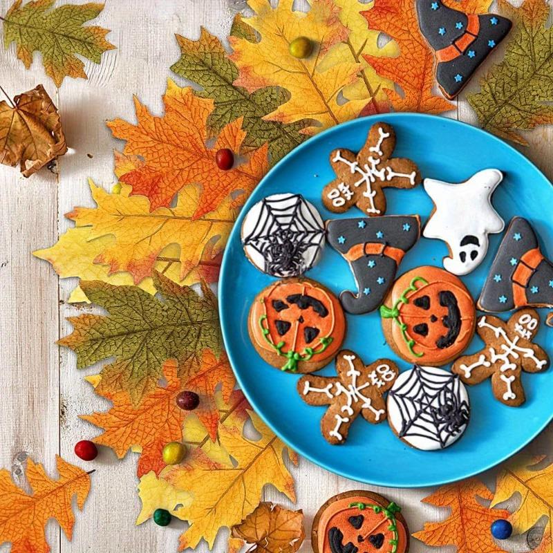 100pcs Autumn Maple Leaf Artificial Autumn Leaves for Fall Crafts Gift Wrapping Table Centerpiece Decorations Holiday Halloween