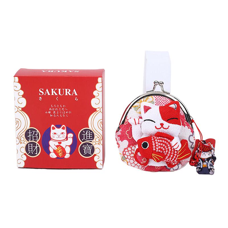 Lässiger Japanischer Stil Maneki Neko Geldbörse Puppe Brieftaschen Glückskatze Clutch Tasche Blumendruck PU Kartenhalter Outdoor