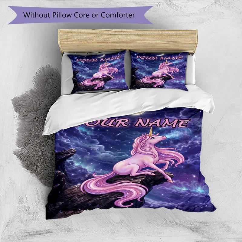 3pcs Custom Name Unicorn Dreams Sky Bedding Set Printed Bedding Set Duvet Cover Closure Includes 1 Duvet Cover & 2 Pillowcases Bedroom Decor