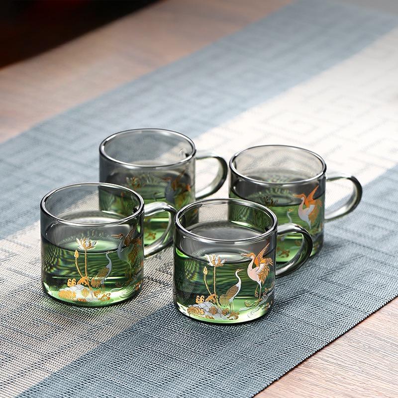 

Glass teacup high temperature resistant tea cup with handle transparent glass tea cup household kung fu teacup wholesale 200ml