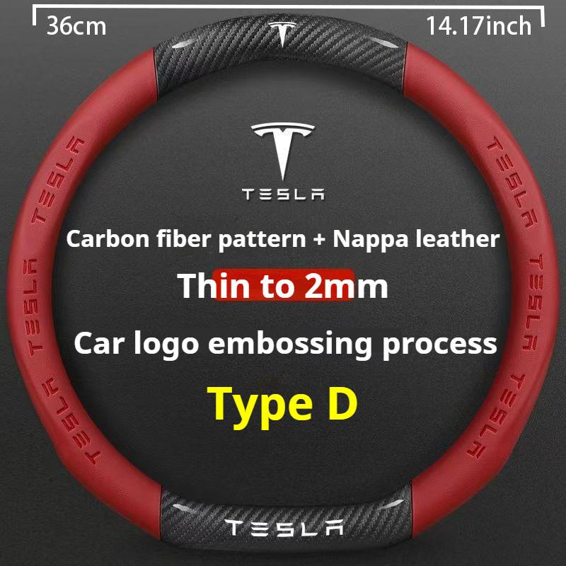 Car Carbon Fiber Leather Anti-Slip Steering Wheel Cover For Tesla Cybertruck Beast Roadster Model 3 Model Y Model S Model X