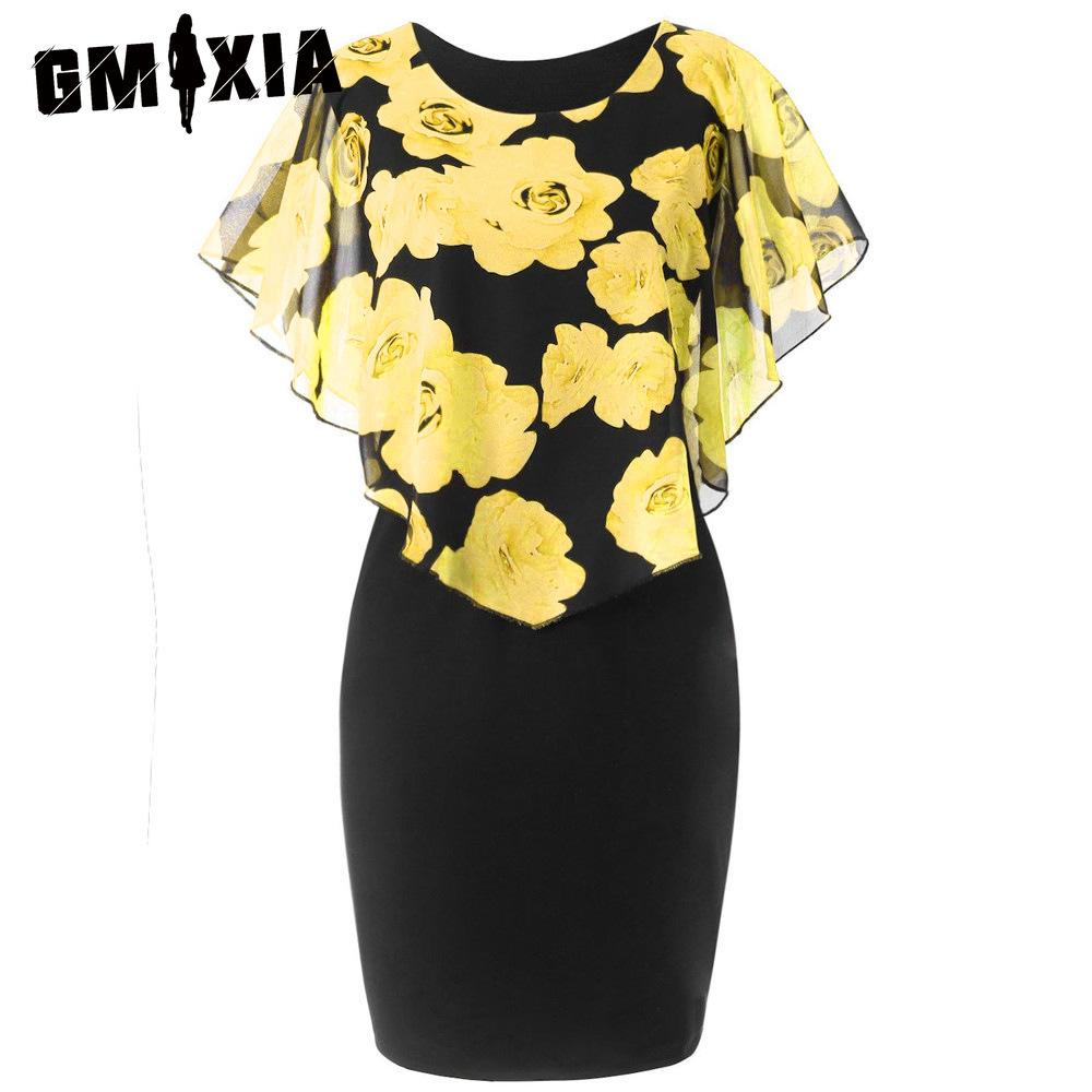 

GMXIA Черное сексуальное платье с прозрачной шалью и нежным цветочным принтом XXL жёлтый