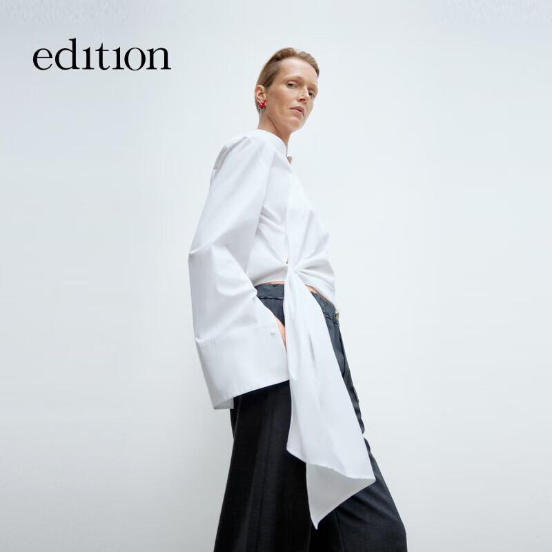 Edition Women's New Chinese Style Cropped Tie-Front Shirt
