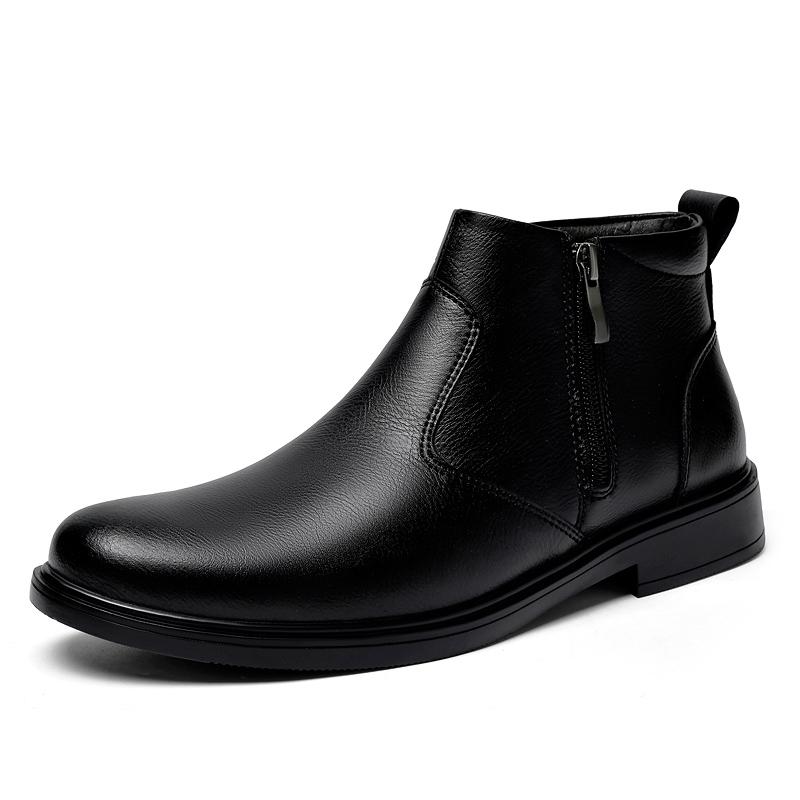 Fashion Trendy Men Leather Boots Quality Side Zipper Autumn and Winter Business Office Chelsea Boots Non Slip Sole Walking Driving Boots