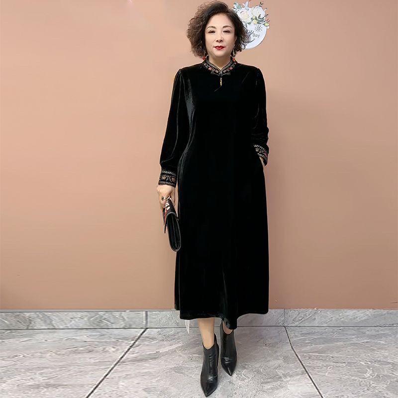 

Осень Зима Женское Платье Большого Размера Свободное Однотонное Длинное Бархатное Платье 6XL чёрный