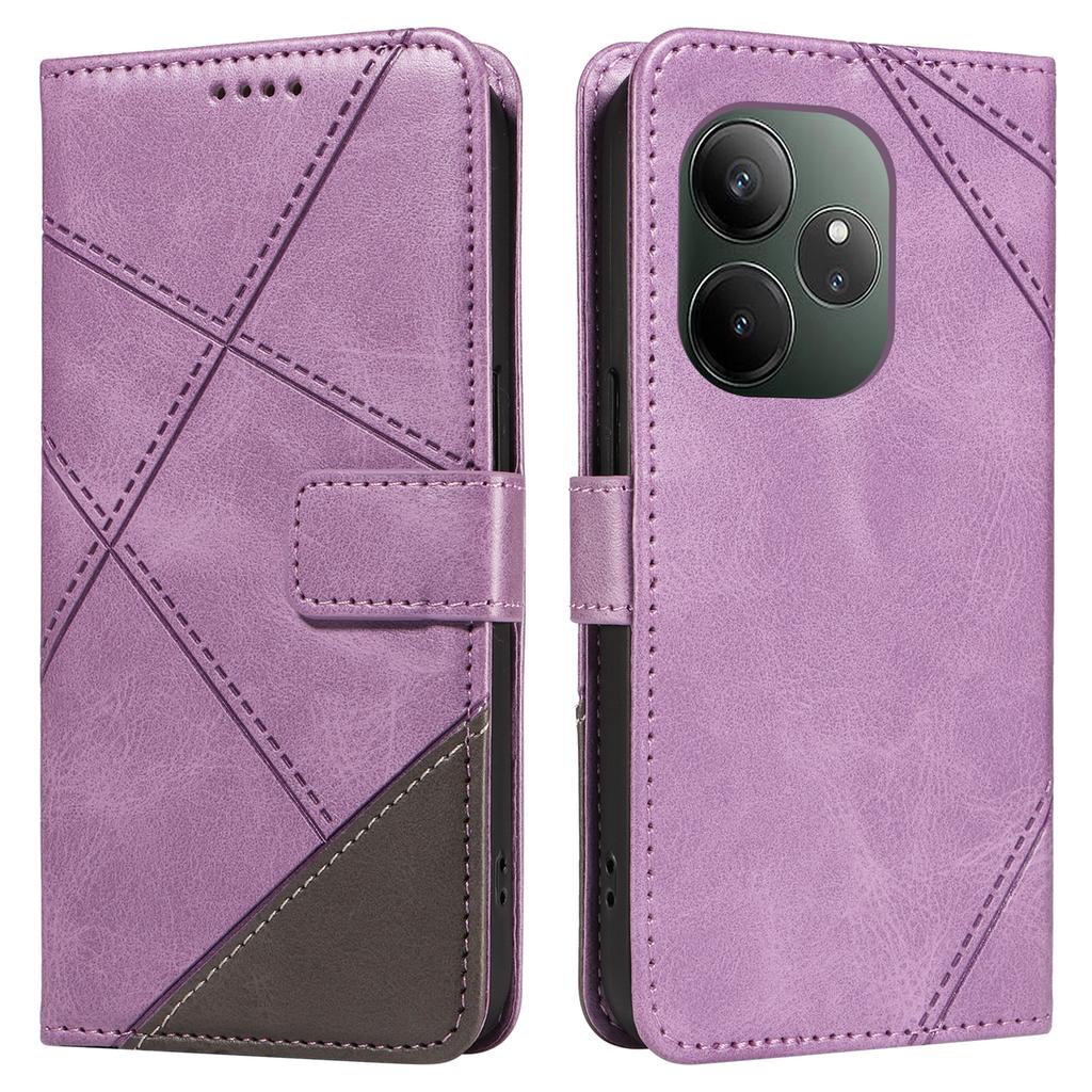 For Realme GT 6 5G Case Leather Geometric Line Phone Cover Card Holder Magnetic Clasp