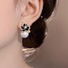 Luxury Black Rose Flower & Pearl Stud Earrings For Women, Elegant Winter Ear Jewelry With Full Rhinestones
