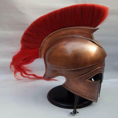 Greek Corinthian Helmet with Thick Red Plume Roman Spartan Armor Helmet