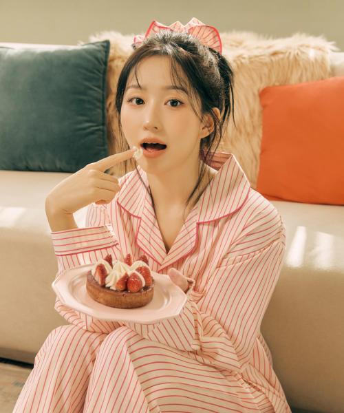 [Dossy] Silk-Fit Lovesome Long-Sleeve Couple Pajamas Set [Shipped from Korea] 100% Authentic