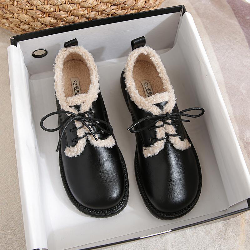 

Loafers new autumn and winter velvet platform British style lace-up black small leather shoes single shoes large size women s shoes 41-43 33 чорний
