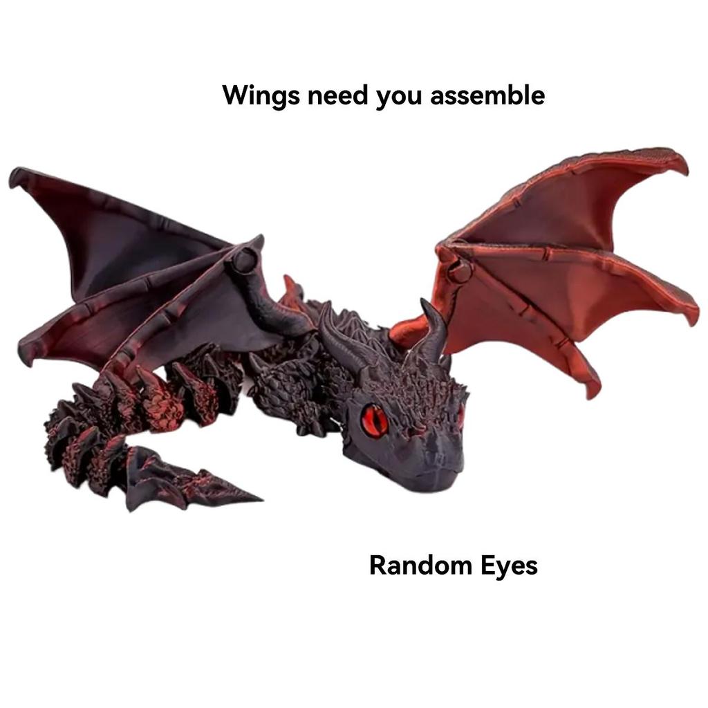 1pc 3D Printed Winged Carriage Dragon Figurine With Random Eyes, Art Deco Resin Dragon Sculpture, Tabletop Animal Theme Decor