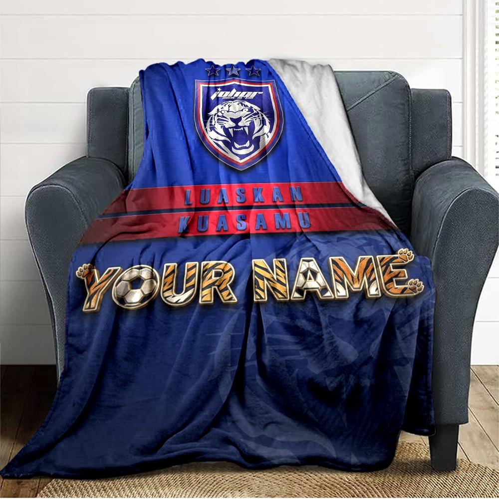 Name Custom Johor Darul Ta'zim FC Print Flannel Blanket High Quality Warm Comfortable Cover for All Seasons Perfect for Gifts Home Decor