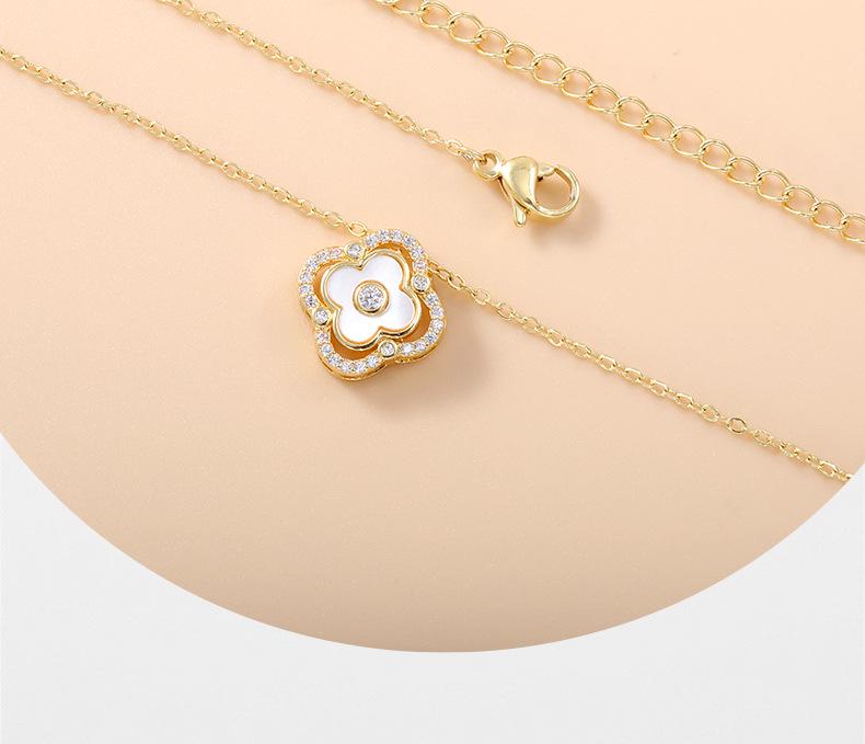 Elegantes Set aus Ohrsteckern und Halskette aus Kupferlegierung mit vierblättrigem Kleeblatt - Schlichtes, luxuriöses Damen-Schlüsselbeinketten-Design