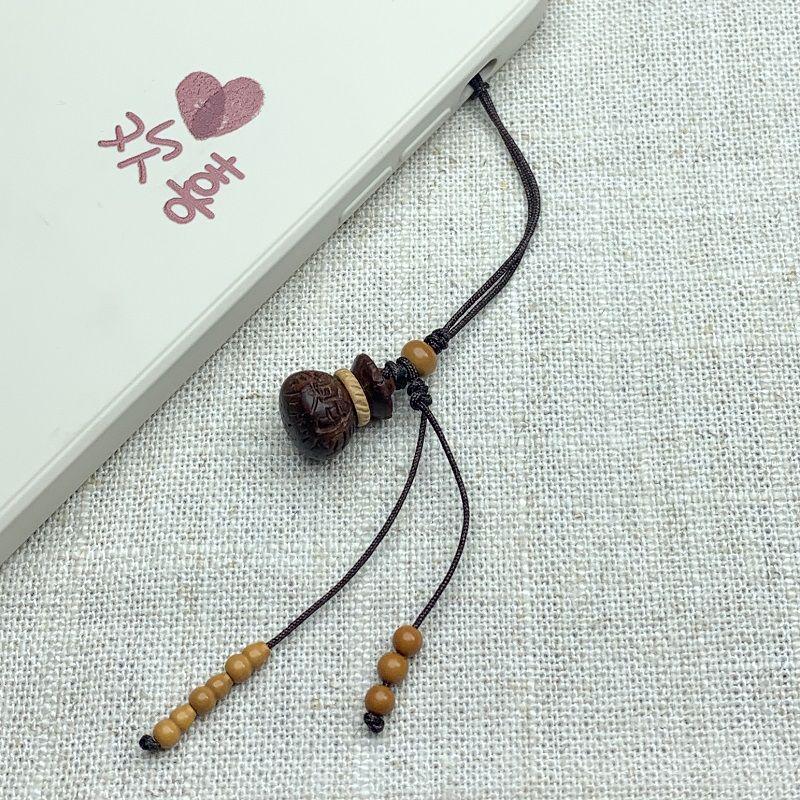 Peach Wood Lotus Plum Blossom Charm Keychain: Ancient-Style Pendant for Men & Women with Silk Flowers