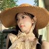 Lace lace-up woven straw hat women's summer outing big brim sun protection sun hat seaside UV protection beach hat