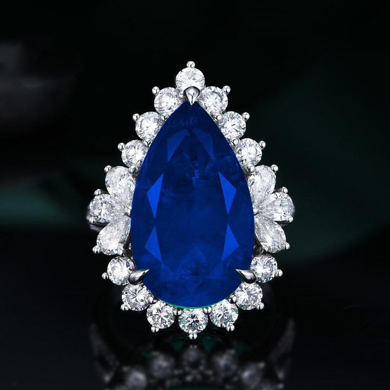 Inlaid Microdrop Pear-Shaped Synthetic Emerald Live Engagement Ring
