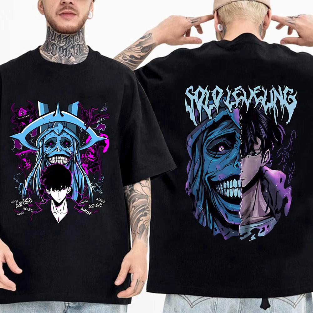 TENJINGE Trendy Solo Leveling Standbeeld van God Shirt Sung Jinwoo Shirt Anime Grafische T-shirts Anime Hoogwaardige Katoenen T-shirt Tops Streetwear XXL