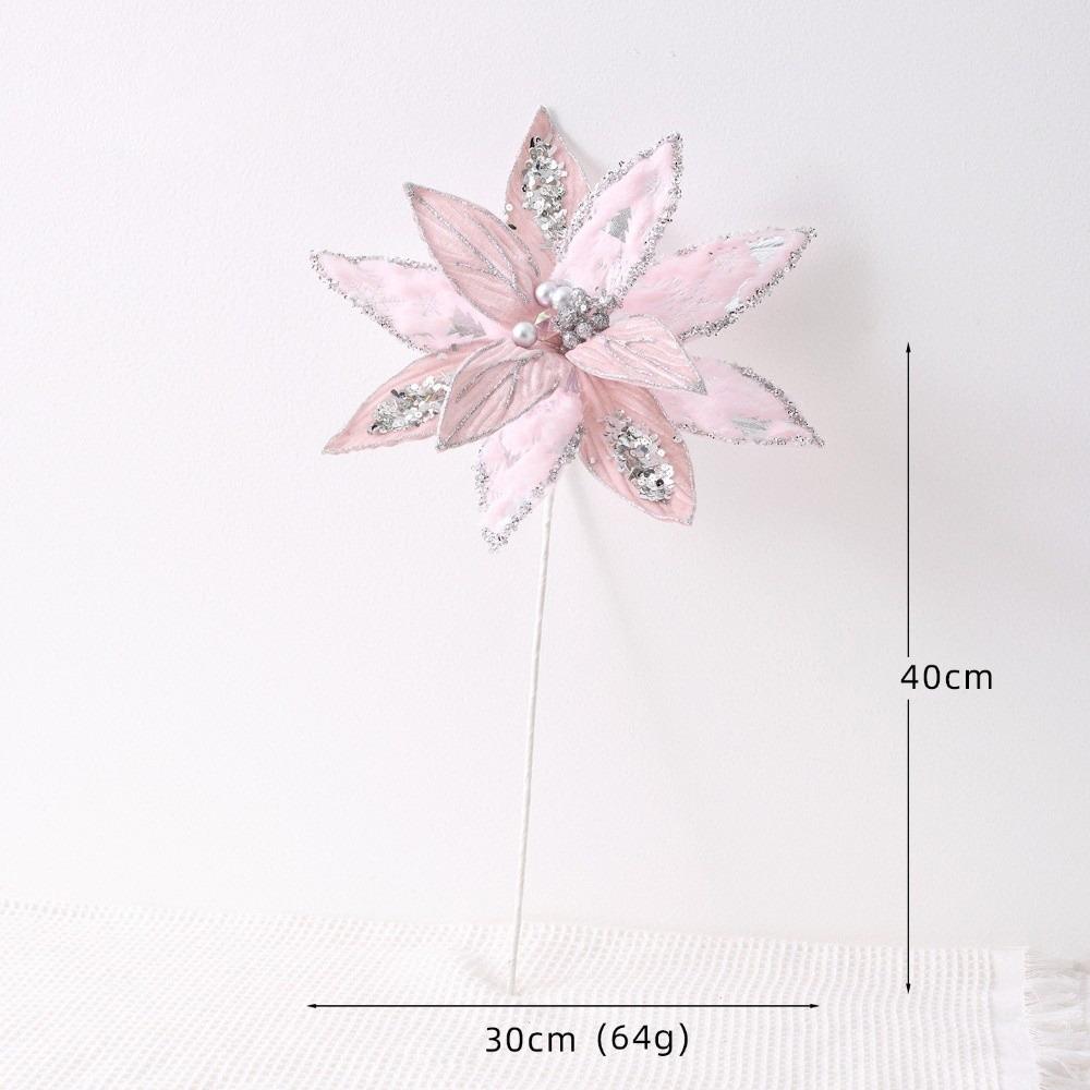 Glitter Artificial Poinsettia Flower Pink Sequins Flower  Christmas Decoration