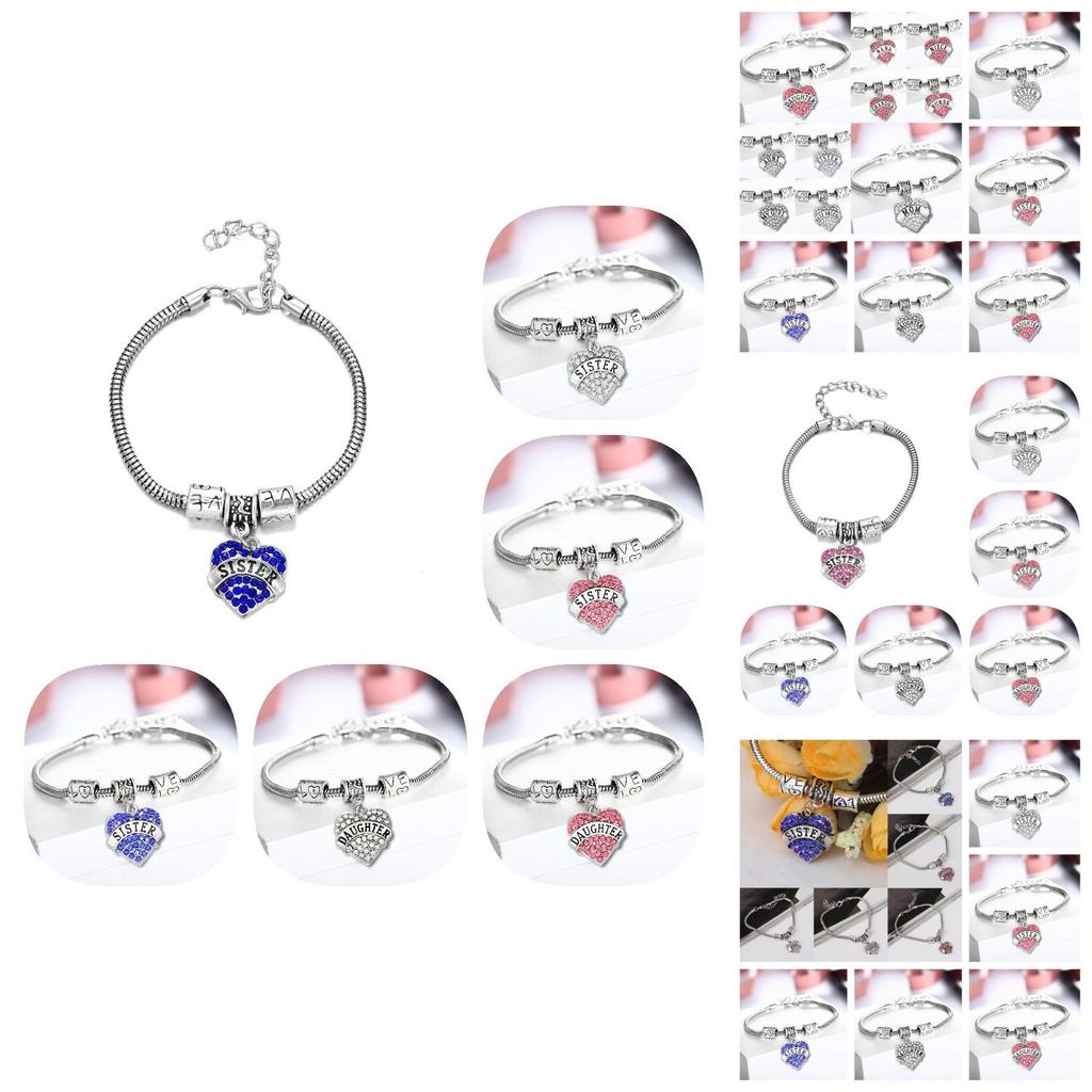 Elegant Alloy Heart Bracelet For Family Connections Featuring Shimmering Rhinestones