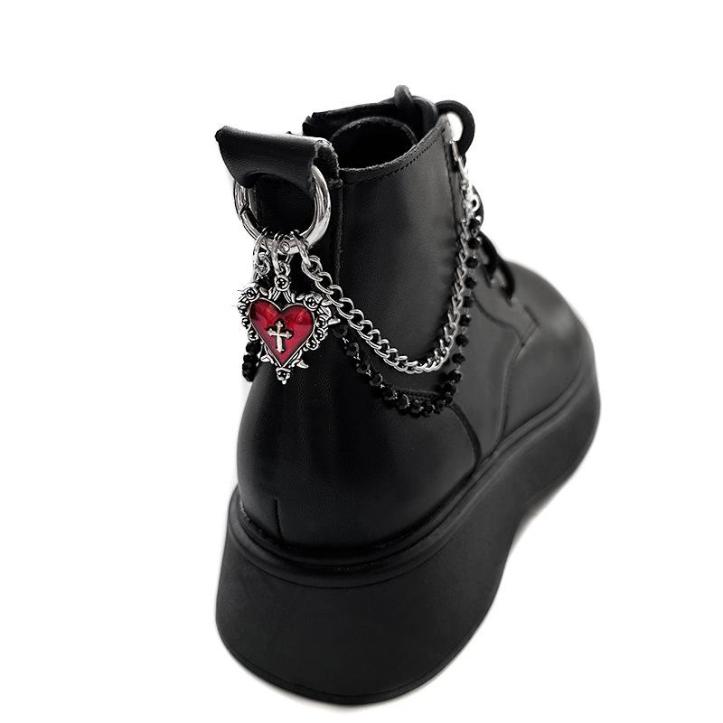 1Pc Red Heart Cross Shoe Buckle Versatile Thorns Roses Titanium Steel Chain Decorative Accessory Boots Shoe Party Diy Jewelry