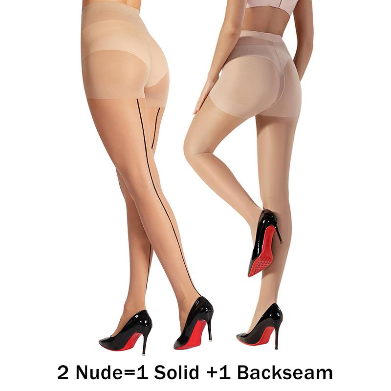 

Kave 2 Pairs Sheer Tights designed for Women 20 Denier Backseam Control Shaping Nylon Ladies Clear Pantyhose S-L Black Nude Stocking S 40-60kg