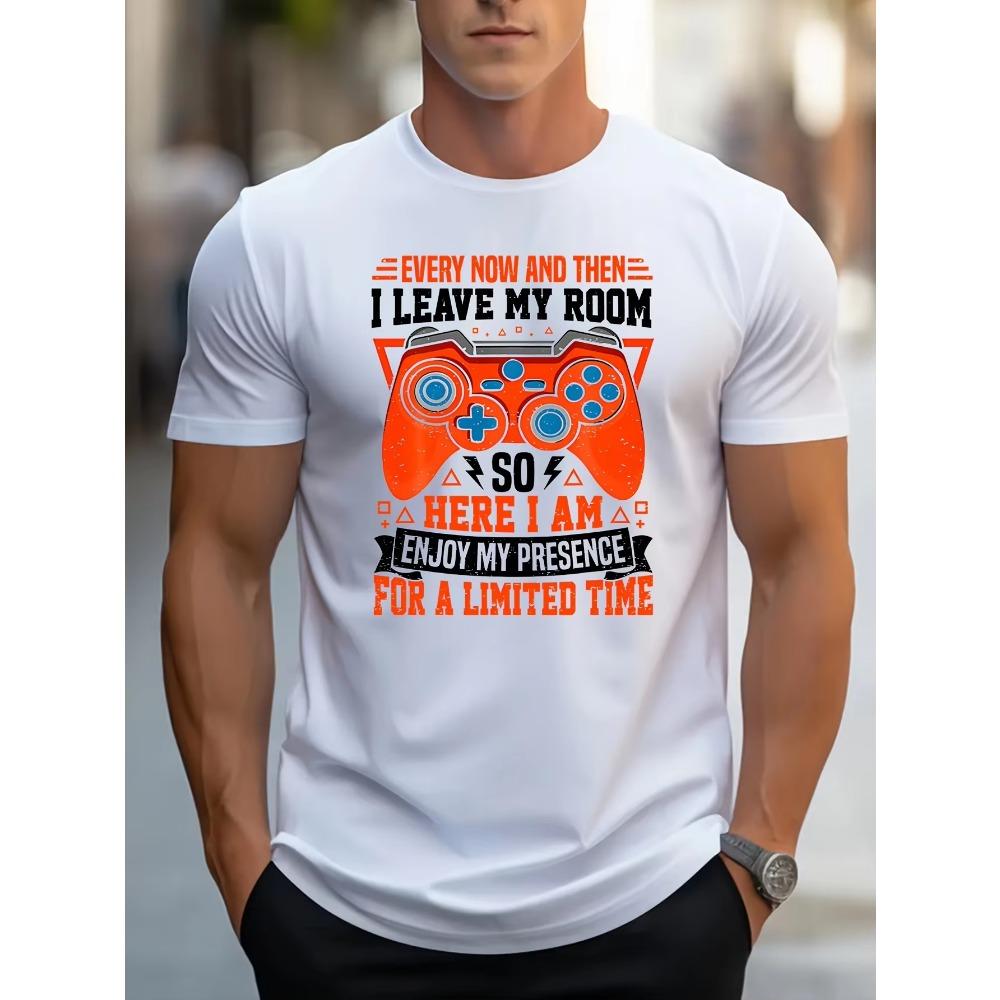 Spring & Summer  Blend Casual Gamer T-Shirt - "Enjoy My Presence for a Limited Time" Graphic, Short Sleeve, Crew Neck