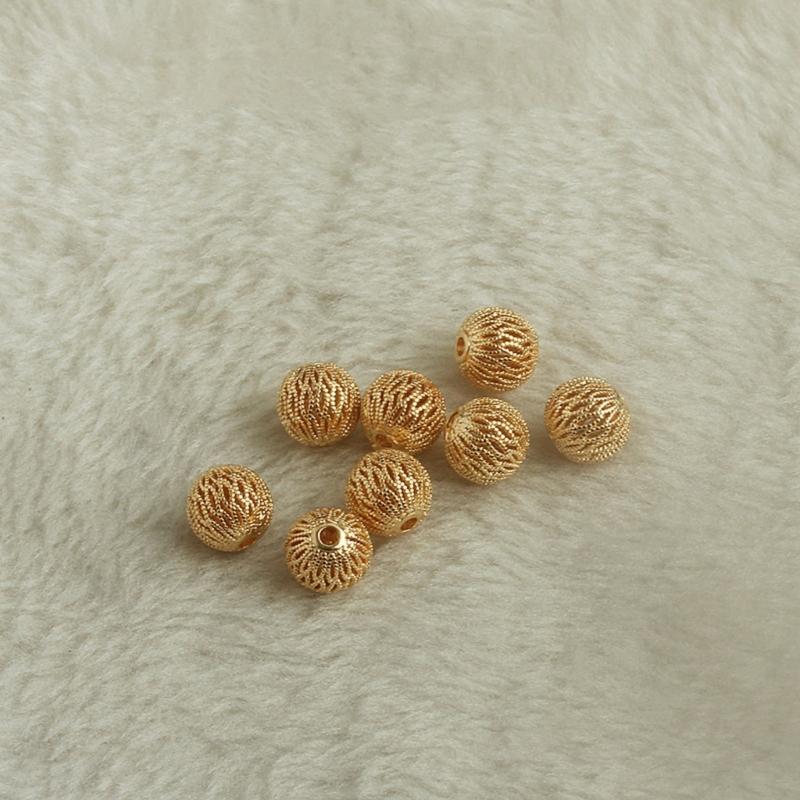 Pack of 10 Exquisite Hollow Designs Sturdy Brass Round Loose Beads with Long Time Use 18K Gold Plating Supplies