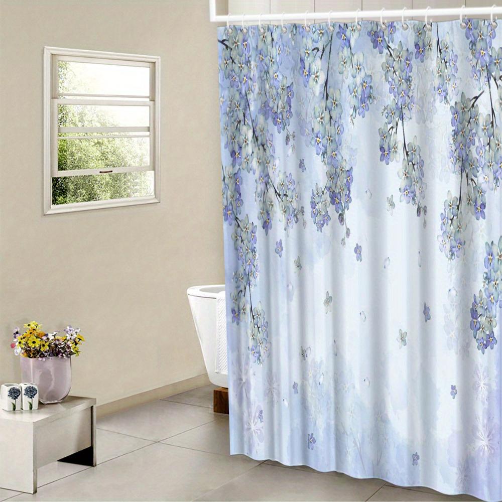 

Floral Watercolor Shower Curtain - Purple & White Flowers, Delicate Branches, Dreamy Spring Decor, Polyester, Machine Washable W60H190(CM)-1 Pcs