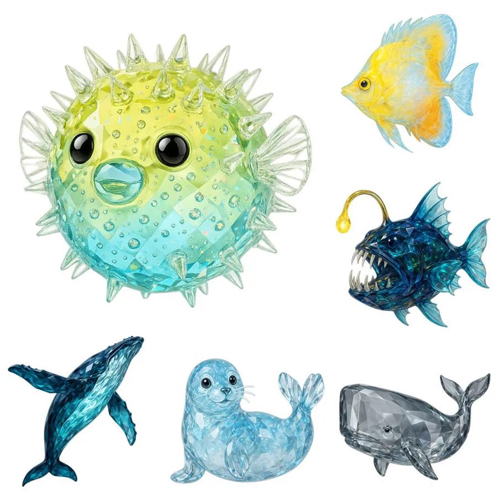 Ozean Unterwasserwunder Adventskalender, 2D Flache Acrylornamente, Weihnachtsbaumschmuck, Perfekt für Weihnachtsdekorationen
