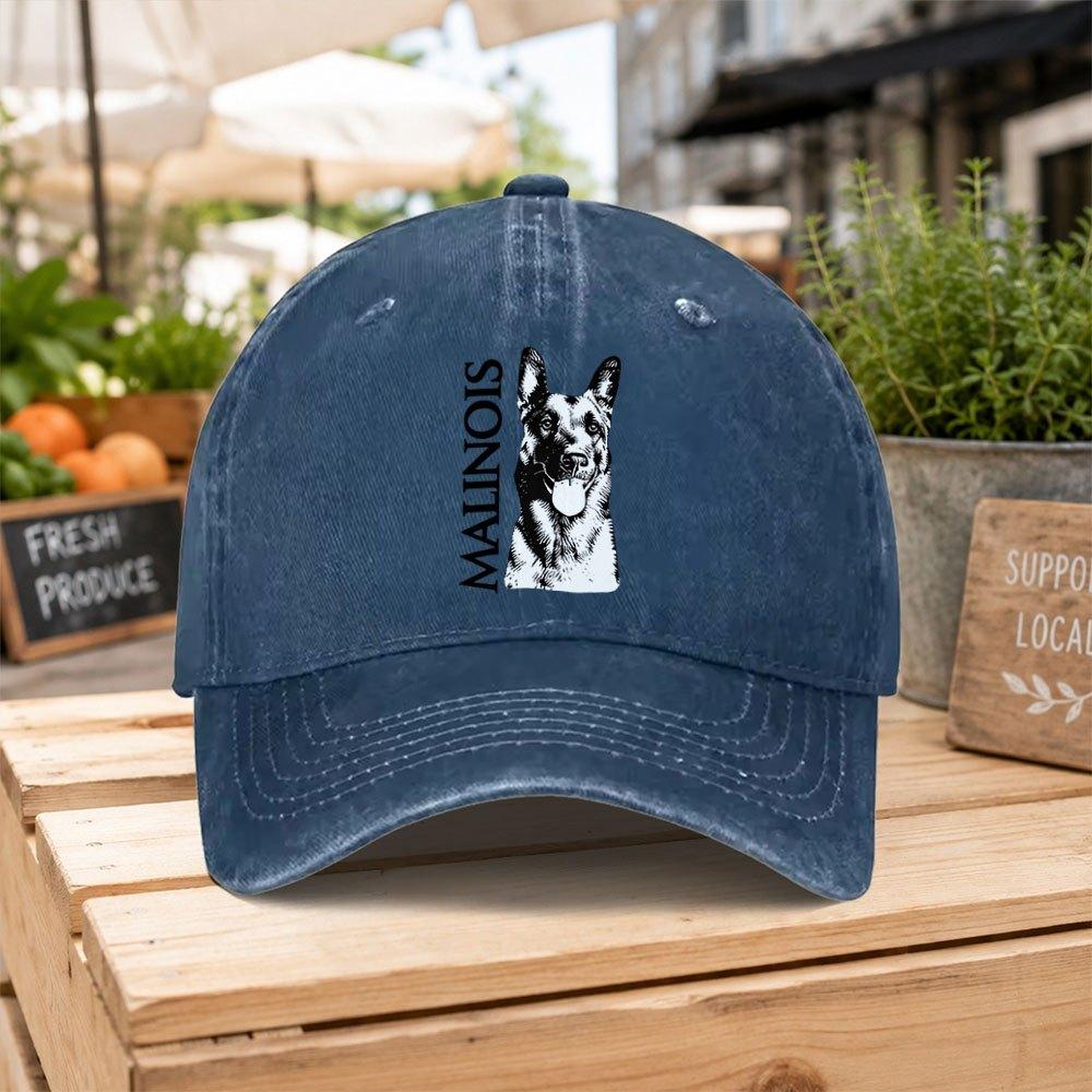 Malinois Dog Washed Baseball Cap Unisex Casual Duckbill Cap for Outdoor Hiking Daily Commuting Street Style