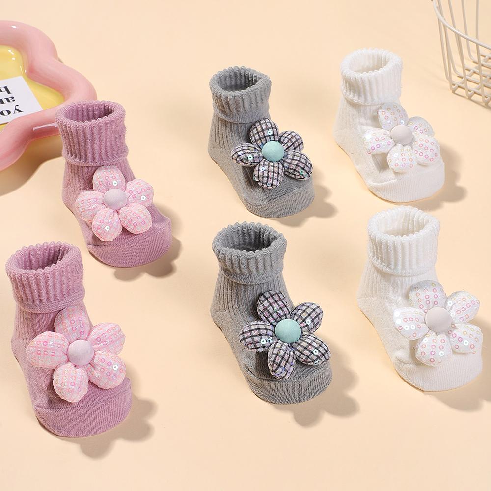 

3 пары детских носков, красивые цветочные, ручной работы, детские теплые носки для ног, изысканный подарочный набор носков для новорожденных