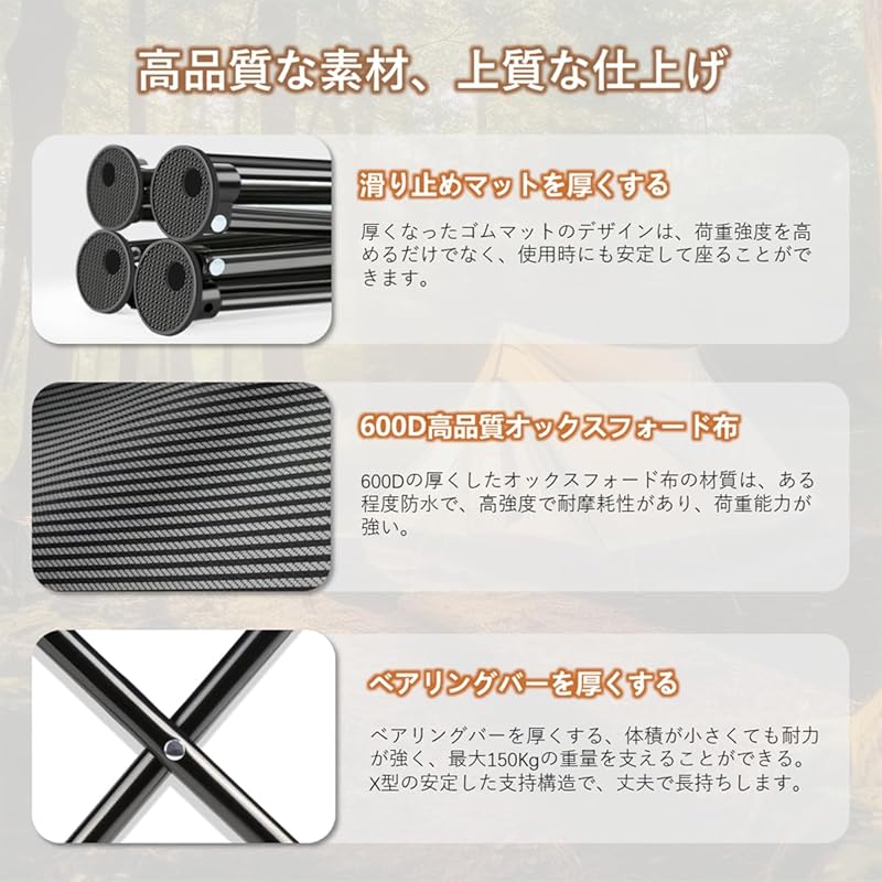 Masinca Folding Chair Outdoor Chair Compact Chair Open/close for 1 Second Convenient To Carry Load Capacity 150Kg Folding Double Nylon Fabric Camp