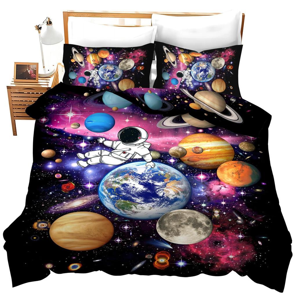 Galaxy Astronaut Three-Piece Quilt Cover 3D Digital Printing Bedding Set Bed Cover