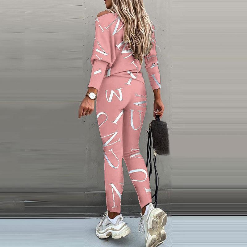 Autumn Women's Long-sleeved and Long-pants Casual Set with Letter Prints