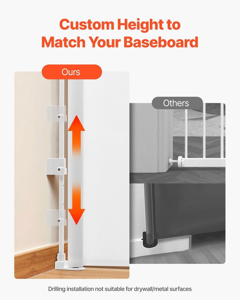 Retractable Baby Gate, Extends To 1430 Mm Wide, 795 Mm Tall, with Security Lock, Easy To Use, Walk Through Without Tripping, Mesh Dog Gate for Stairs,