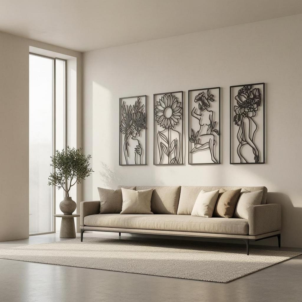 4 Pieces Abstract Female Line Openwork Minimalist Metal Drawing Figure