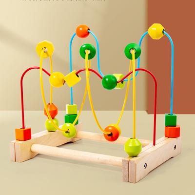 Young Children Wooden Large Beaded Frame Threading Fun Track Educational Building Block Hand-Eye Coordination Early Education Bead Toys