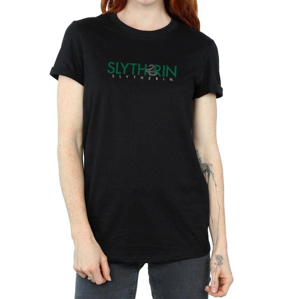 Harry Potter Womens/Ladies Slytherin Text Cotton Boyfriend T-Shirt