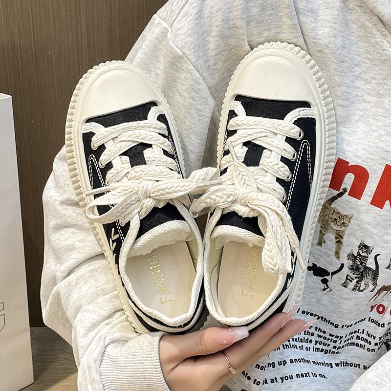 

Spring new canvas shoes female student loafers denim wheat ears casual fashion board shoes platform lace-up single shoes 35
